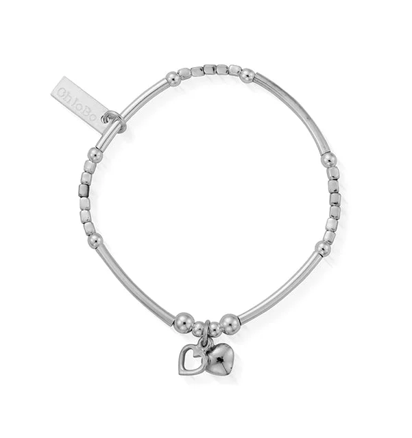 ChloBo Sterling Silver Children's Mini Noodle Cube Double Heart Charm Bracelet
