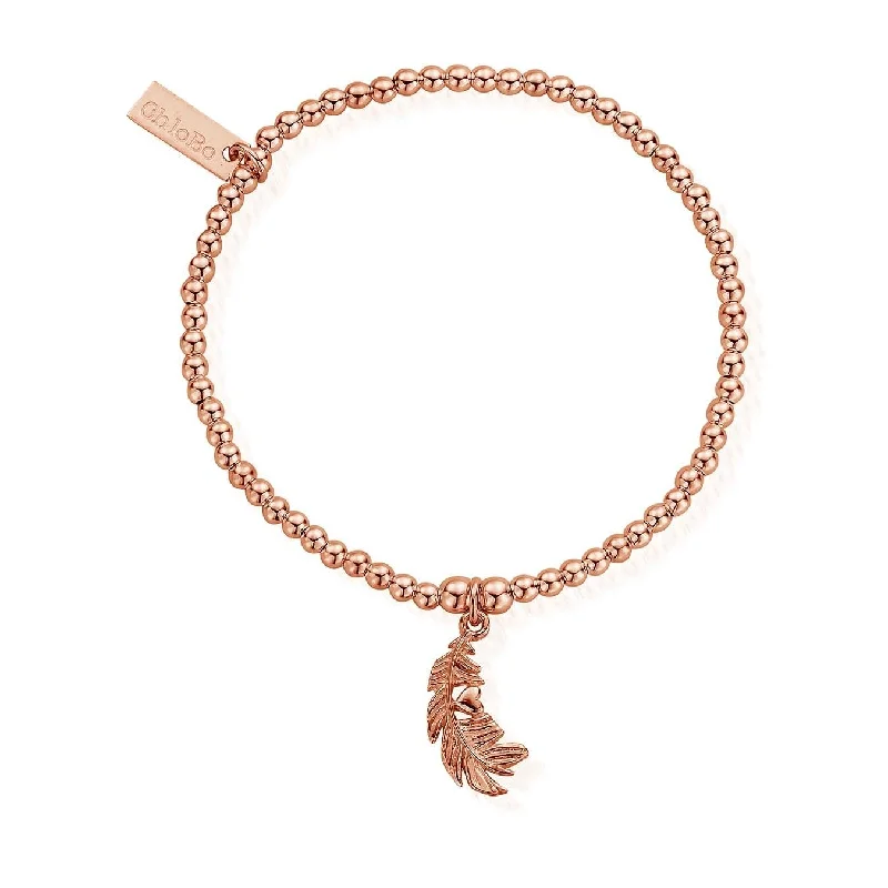 ChloBo Sterling Silver Rose Gold Plated Cute Charm Heart In Feather Bracelet