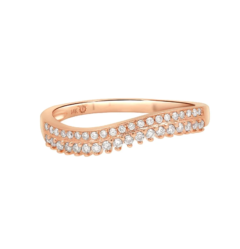 Cathedral - Style Women's Diamond Rings with a Raised Center Setting and Elaborate MetalworkDouble Row Diamond Band Curved Ring Cathedral - Style Women's Diamond Rings with a Raised Center Setting and Elaborate MetalworkDouble Row Diamond Band Curved Ring