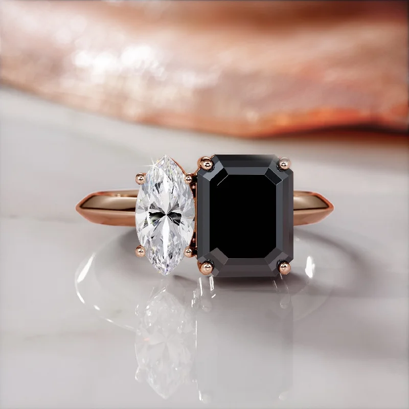 Women's Diamond Rings with Opal Inlays and Diamond Accents for a Mysterious and Iridescent LookMercury'S Moons Two Stone Natural Black Diamond Emerald Engagement Ring Women's Diamond Rings with Opal Inlays and Diamond Accents for a Mysterious and Iridescent LookMercury'S Moons Two Stone Natural Black Diamond Emerald Engagement Ring