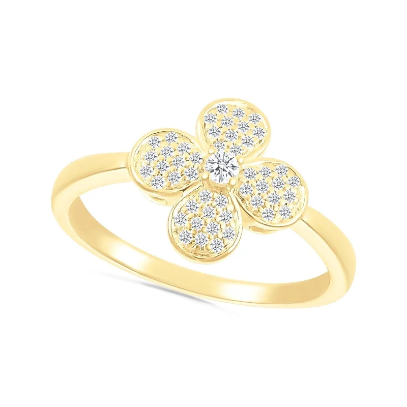 Vintage - Style Women's Diamond Rings with Floral - Engraved Bands and Multiple Diamond AccentsFour Petal Flower Diamond Cocktail Ring Vintage - Style Women's Diamond Rings with Floral - Engraved Bands and Multiple Diamond AccentsFour Petal Flower Diamond Cocktail Ring