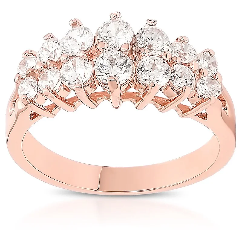 Bangle - Style Fashion Rings in Rose - Gold - Plated Aluminum with Etched PatternsDolce Giavonna Rose Gold Overlay Cubic Zirconia Two-row Band Ring Bangle - Style Fashion Rings in Rose - Gold - Plated Aluminum with Etched PatternsDolce Giavonna Rose Gold Overlay Cubic Zirconia Two-row Band Ring
