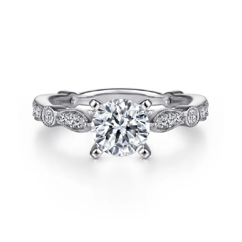 Cathedral - Style Women's Diamond Rings with a Raised Center Setting and Elaborate MetalworkGabriel 14K White Gold .37ctw 4 Prong Style Diamond Semi-Mount Engagement Ring