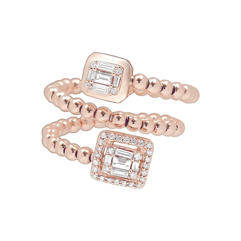 Cluster - Style Women's Diamond Rings with Multiple Small Diamonds Arranged in a Stunning PatternDouble Diamond Baguette Beaded Wrap Around Ring Cluster - Style Women's Diamond Rings with Multiple Small Diamonds Arranged in a Stunning PatternDouble Diamond Baguette Beaded Wrap Around Ring