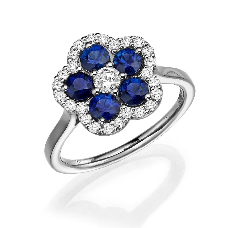 Lapis Lazuli Gemstone Rings in Sterling Silver with a Star - Shaped Setting for a Celestial - Inspired PieceDiamond and Sapphire Flower Ring Lapis Lazuli Gemstone Rings in Sterling Silver with a Star - Shaped Setting for a Celestial - Inspired PieceDiamond and Sapphire Flower Ring