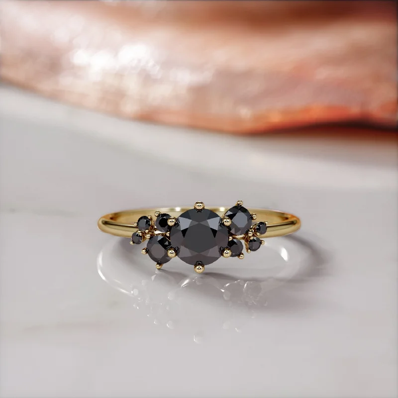 Cluster - Style Women's Diamond Rings with Multiple Small Diamonds Arranged in a Stunning PatternAlma Negra Cluster Natural Black Diamond Round Engagement Ring Cluster - Style Women's Diamond Rings with Multiple Small Diamonds Arranged in a Stunning PatternAlma Negra Cluster Natural Black Diamond Round Engagement Ring