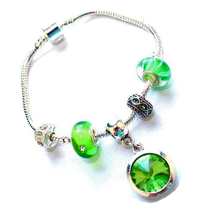 Chamm Bracelets for yoga loversTeenager's 'August Birthstone' Peridot Colored Crystal Silver Plated Charm Bead Bracelet Chamm Bracelets for yoga loversTeenager's 'August Birthstone' Peridot Colored Crystal Silver Plated Charm Bead Bracelet