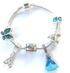 Chamm Bracelets with positive energyBlue Princess 4th Birthday Girl Gift - Silver Plated Charm Bracelet Chamm Bracelets with positive energyBlue Princess 4th Birthday Girl Gift - Silver Plated Charm Bracelet