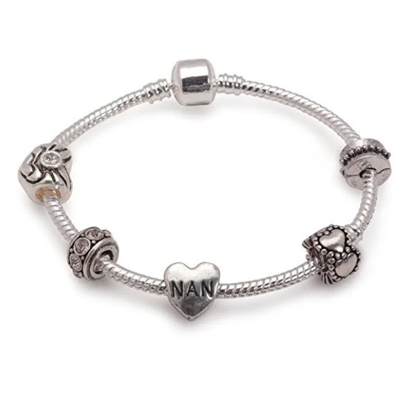 Custom Chamm BraceletsNan 'Silver Romance' Silver Plated Charm Bead Bracelet