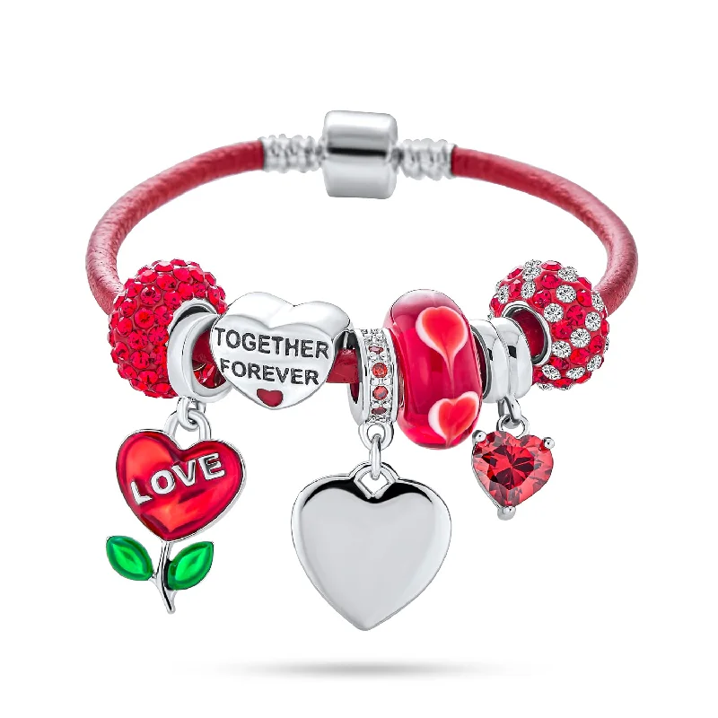 Chamm Bracelets for meditationLove Anniversary Heart Bead Charms Bracelet Leather Sterling Silver Chamm Bracelets for meditationLove Anniversary Heart Bead Charms Bracelet Leather Sterling Silver