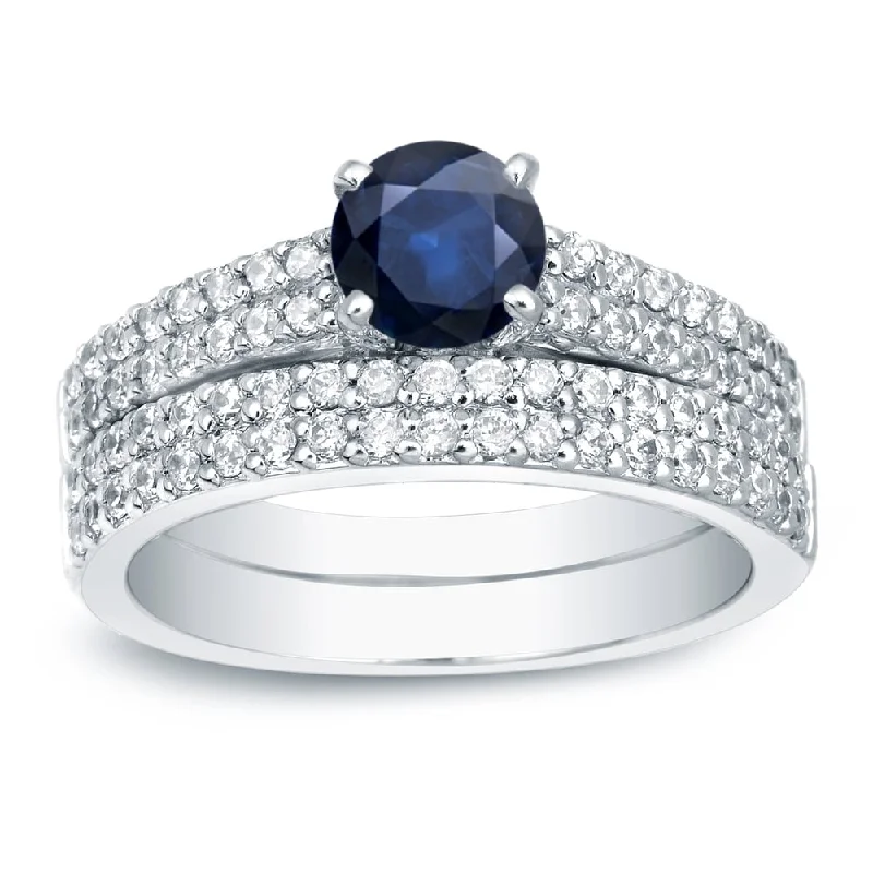 Classic Round Cut Engagement Rings with Platinum Prongs and Halo Setting for Timeless EleganceAuriya 14k Gold Round 3/4ct Sapphire and 3/4ctw Pave Diamond Engagement Ring Set Classic Round Cut Engagement Rings with Platinum Prongs and Halo Setting for Timeless EleganceAuriya 14k Gold Round 3/4ct Sapphire and 3/4ctw Pave Diamond Engagement Ring Set
