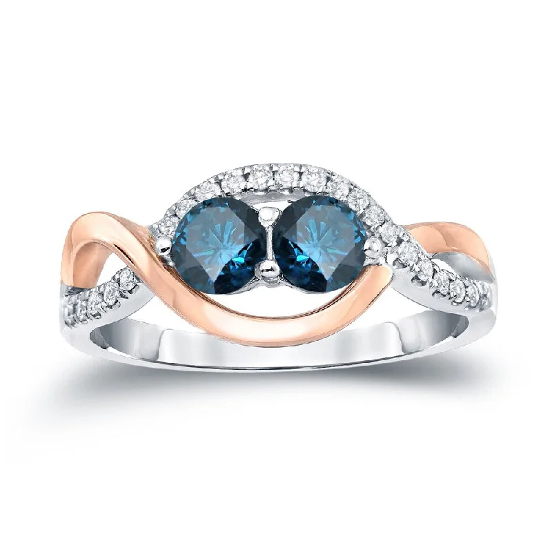 Stackable Wedding Bands in Sterling Silver with Enamel Inlays for a Colorful and Versatile OptionAuriya 14k Two-Tone Gold 1ct TDW Round 2-Stone Blue Diamond Engagement Ring (H-I, SI2-SI3)