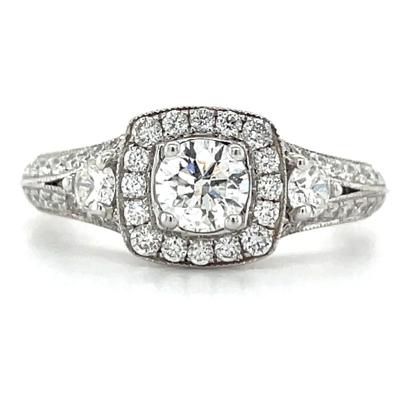 Cushion - Cut Halo Engagement Rings with a Platinum Band and Micro - Pave DetailsFrancesca-18ct White Gold Split Shank Cushion Halo Earth Grown Diamond Engagement Ring Cushion - Cut Halo Engagement Rings with a Platinum Band and Micro - Pave DetailsFrancesca-18ct White Gold Split Shank Cushion Halo Earth Grown Diamond Engagement Ring
