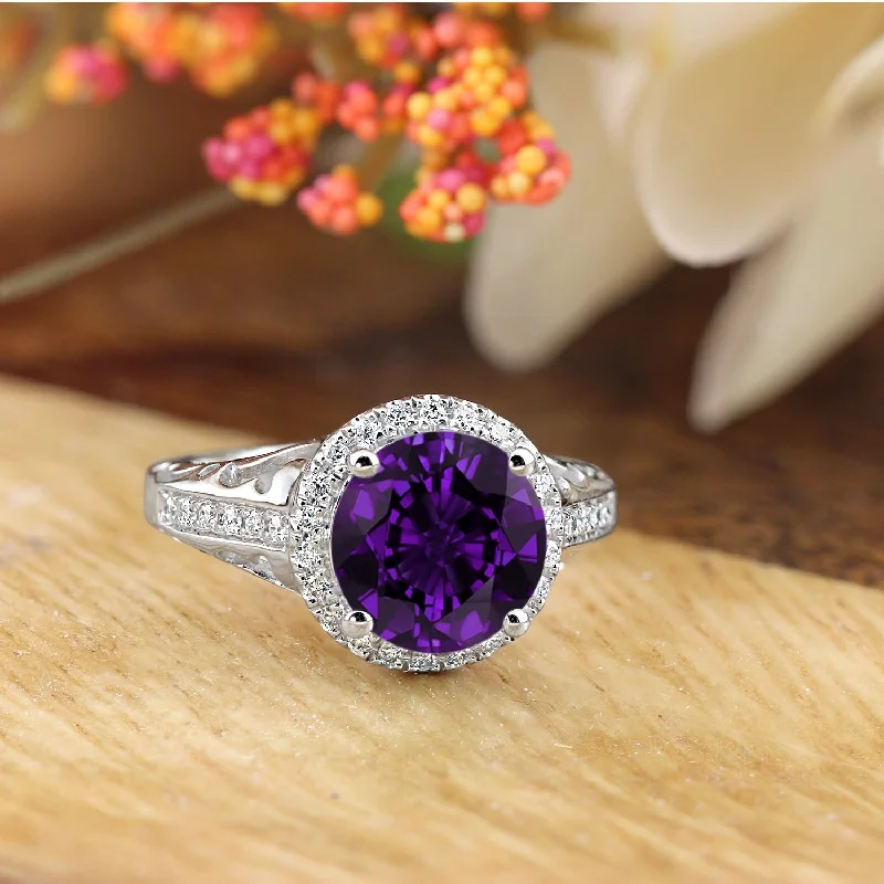 Sapphire Gemstone Rings in 18K White Gold with Diamond Accents for an Elegant EngagementAuriya 1 1/2ct Fancy Round Purple Amethyst and Halo Diamond Engagement Ring 1/5ctw 14k Gold Sapphire Gemstone Rings in 18K White Gold with Diamond Accents for an Elegant EngagementAuriya 1 1/2ct Fancy Round Purple Amethyst and Halo Diamond Engagement Ring 1/5ctw 14k Gold