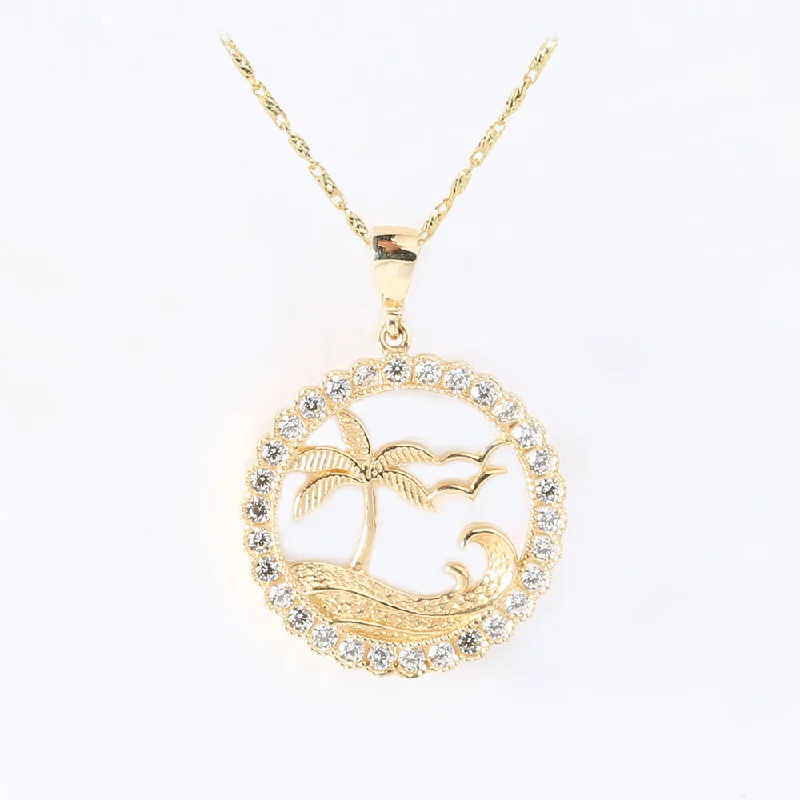 Retro - Inspired Art Deco - Patterned Pendant in Silver for Vintage Lovers14K Yellow Gold Island in Pave CZ Circle Pendant (Chain Sold Separately) Retro - Inspired Art Deco - Patterned Pendant in Silver for Vintage Lovers14K Yellow Gold Island in Pave CZ Circle Pendant (Chain Sold Separately)