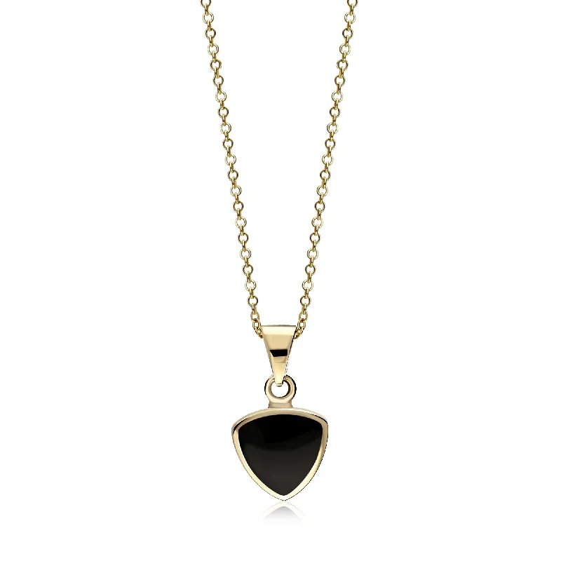 Magnetic - Closure Pendant Necklace with a Hidden Compartment for Secret Keepers9ct Yellow Gold Whitby Jet Triangular Shield Pendant Magnetic - Closure Pendant Necklace with a Hidden Compartment for Secret Keepers9ct Yellow Gold Whitby Jet Triangular Shield Pendant