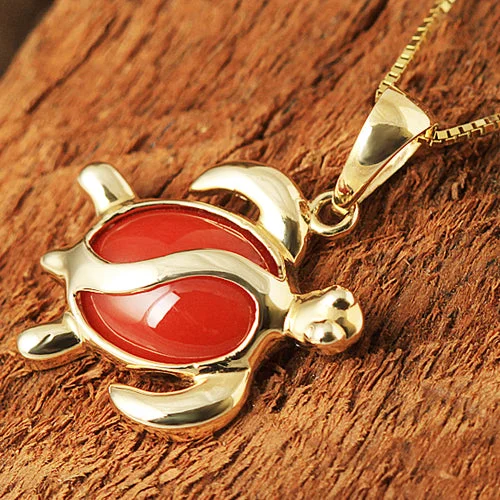 Magnetic - Locking Pendant with Hidden Compartment for Secret Messages14K Yellow Gold Honu (Hawaiian Turtle) Red Coral Inlaid Pendant (Chain Sold Separately) Magnetic - Locking Pendant with Hidden Compartment for Secret Messages14K Yellow Gold Honu (Hawaiian Turtle) Red Coral Inlaid Pendant (Chain Sold Separately)