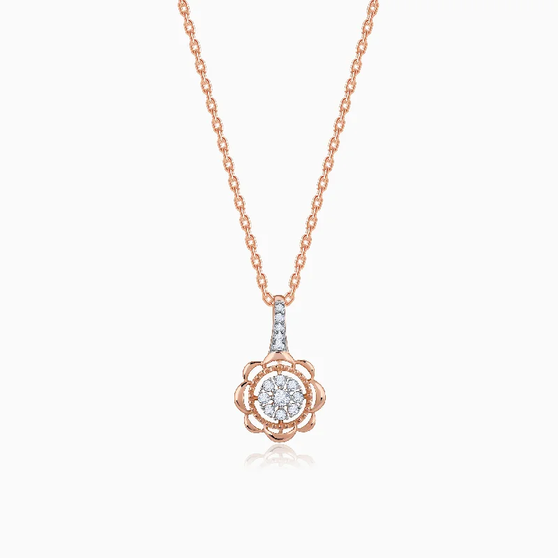 Zodiac Sign Pendant Necklace in Rose Gold for Astrology EnthusiastsRose Gold Floweret Diamond Pendant Zodiac Sign Pendant Necklace in Rose Gold for Astrology EnthusiastsRose Gold Floweret Diamond Pendant